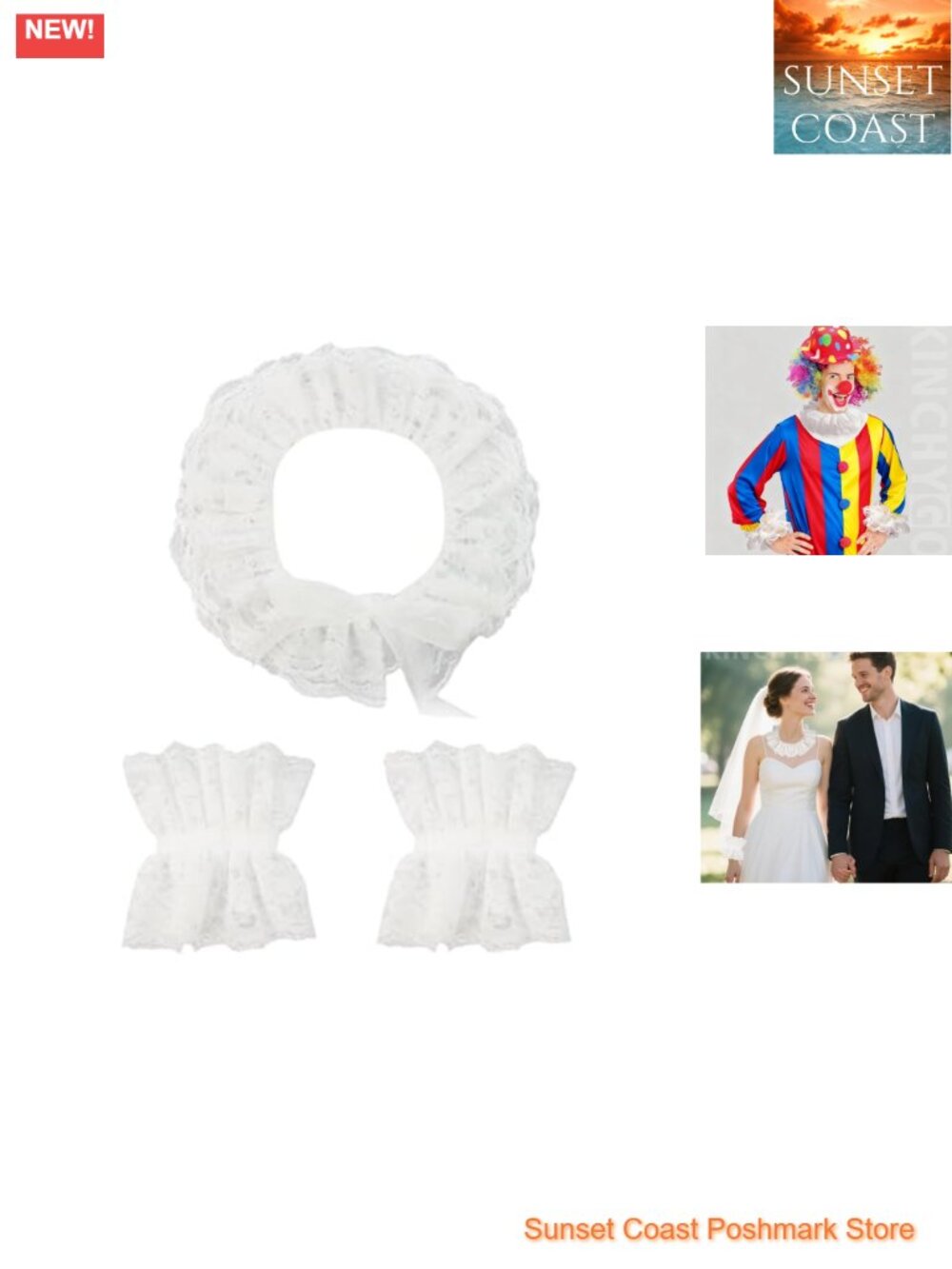 Vintage Lace Ruffle Choker Collar & Wrist Cuffs Set Elastic Layered Cosplay